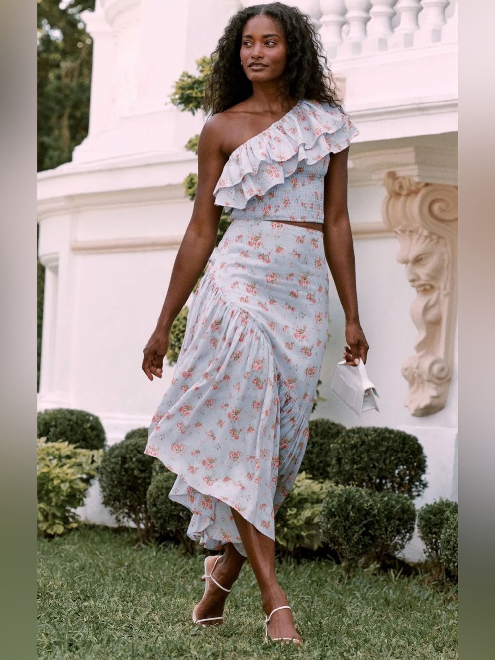 Abercrombie & Fitch Light Blue Floral Asymmetrical Tiered Skirt Size Small NWOT